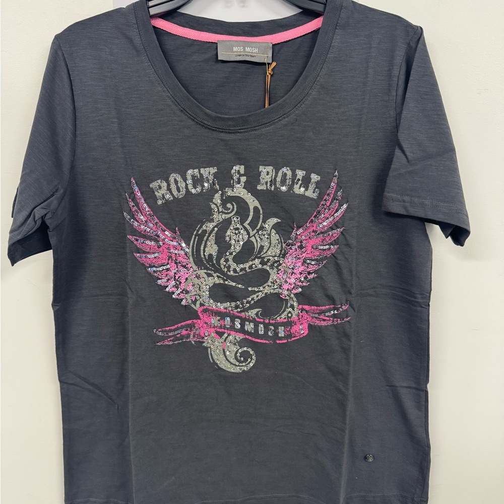 Rock & Roll Gray and Pink Graphic Tee